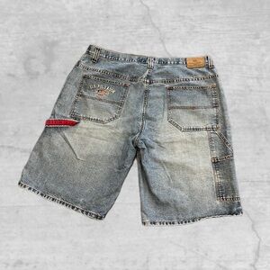 Y2K Baggy Polo ASSN Jean Shorts Carpenter Red Strap Wide Skater Grunge